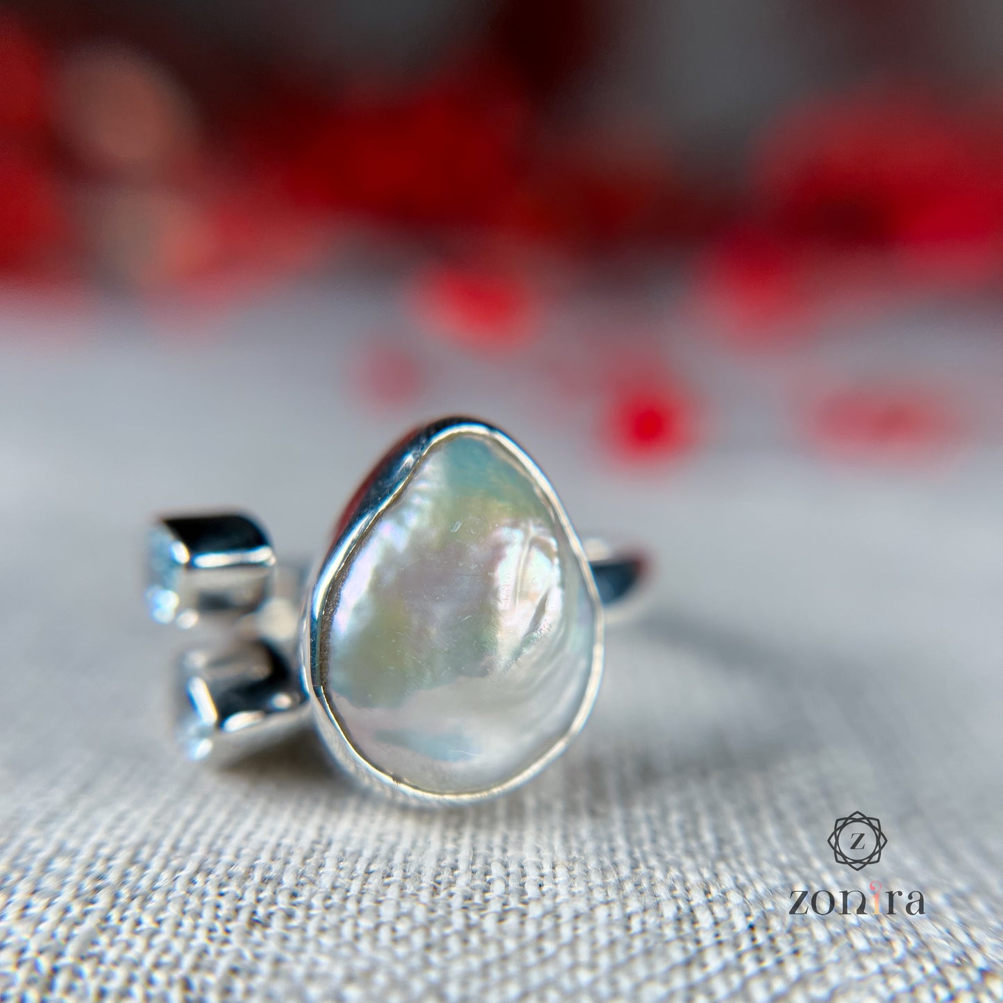 Shivi Silver Ring - Baroque Pearl & Blue Topaz