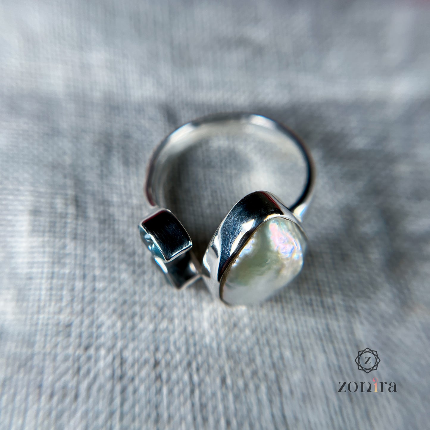 Shivi Silver Ring - Baroque Pearl & Blue Topaz