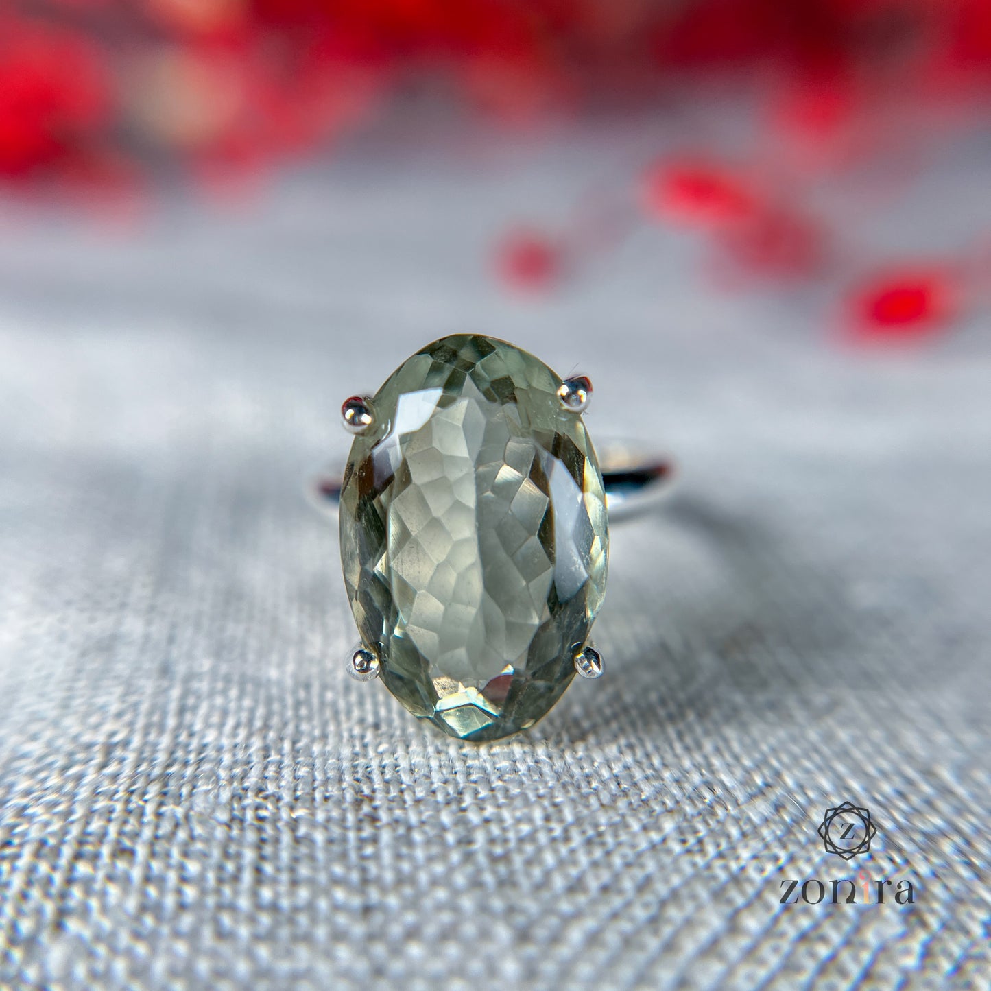 Tia Silver Ring - Green Amethyst