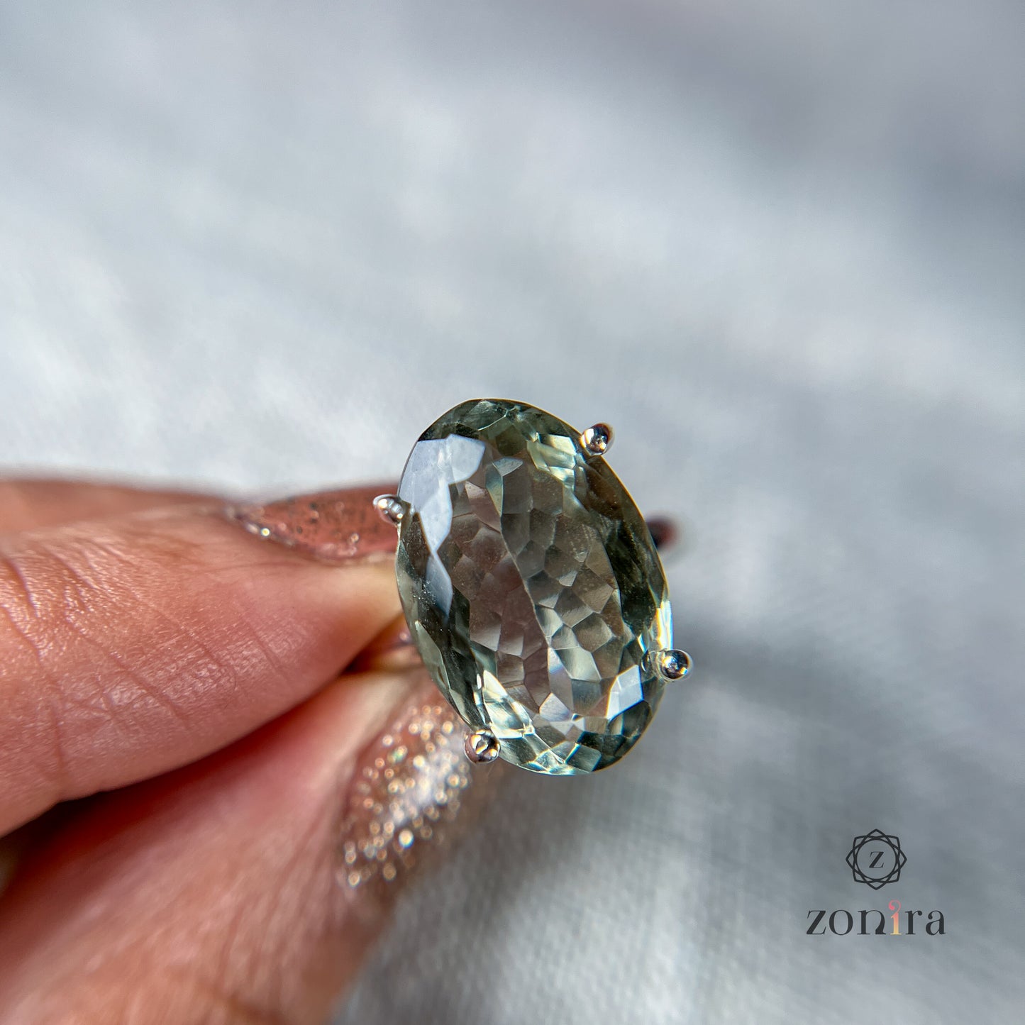 Tia Silver Ring - Green Amethyst