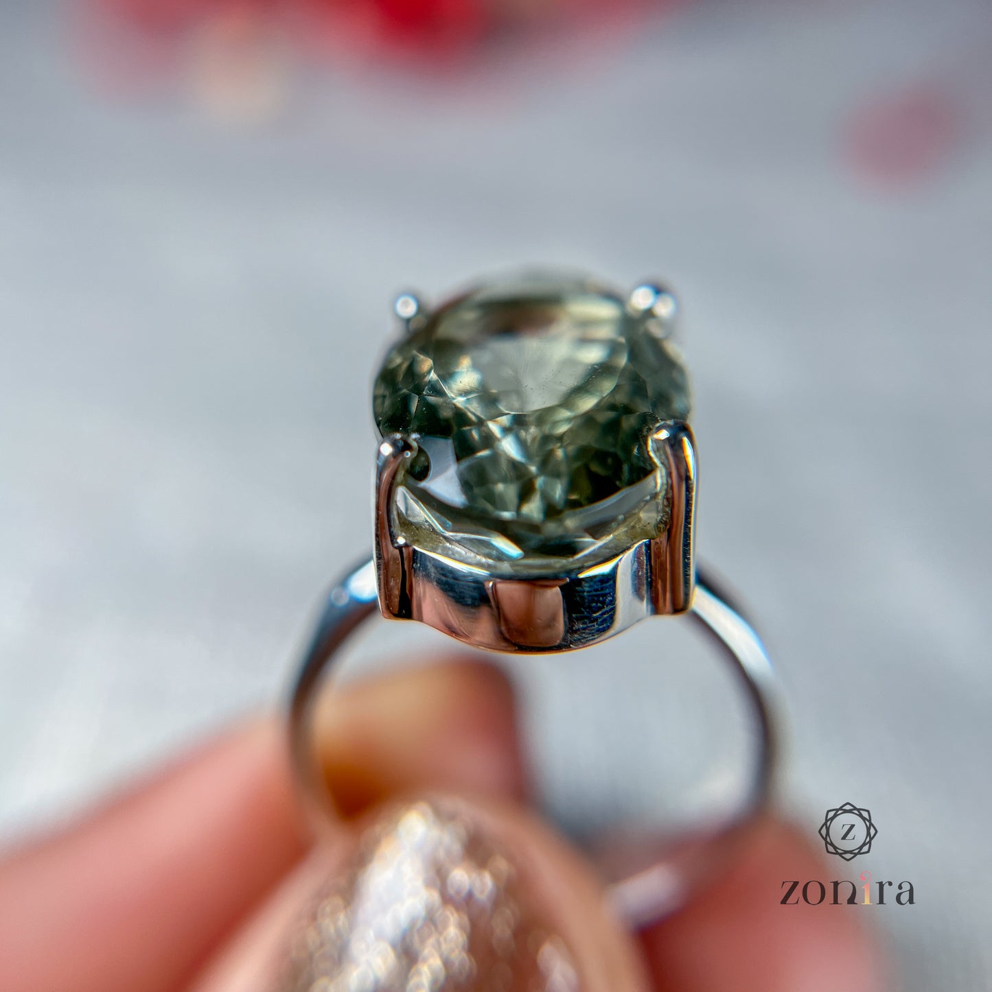 Tia Silver Ring - Green Amethyst