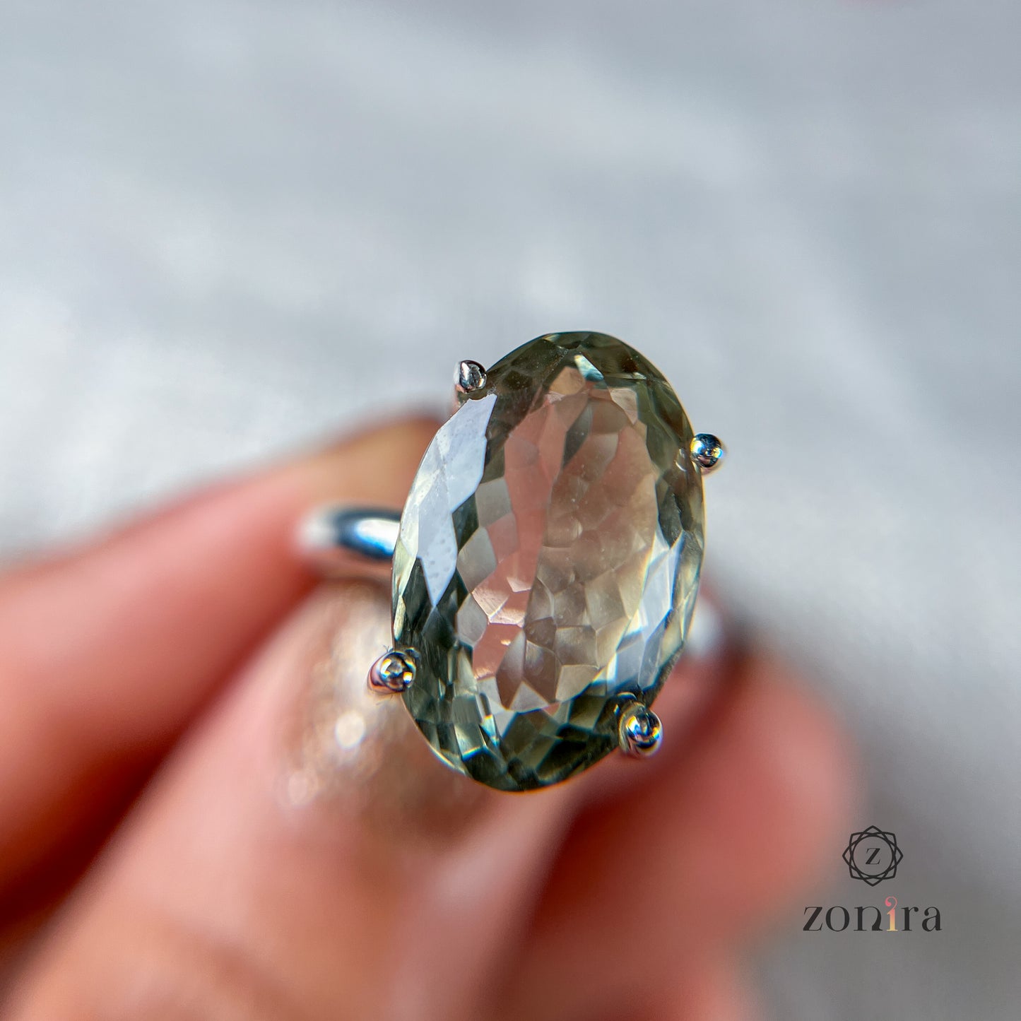 Tia Silver Ring - Green Amethyst