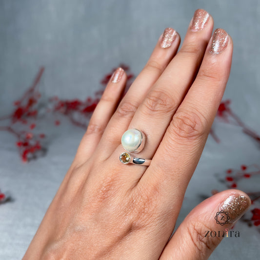 Aami Silver Ring - Baroque Pearl & Citrine