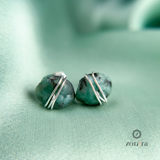 Ashma Silver Studs - Raw Emerald