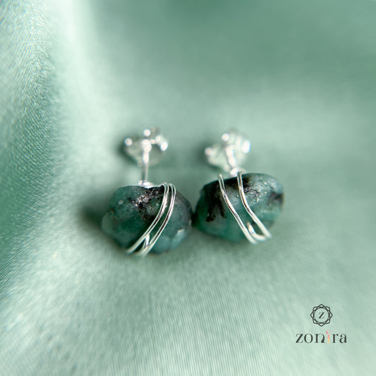 Ashma Silver Studs - Raw Emerald