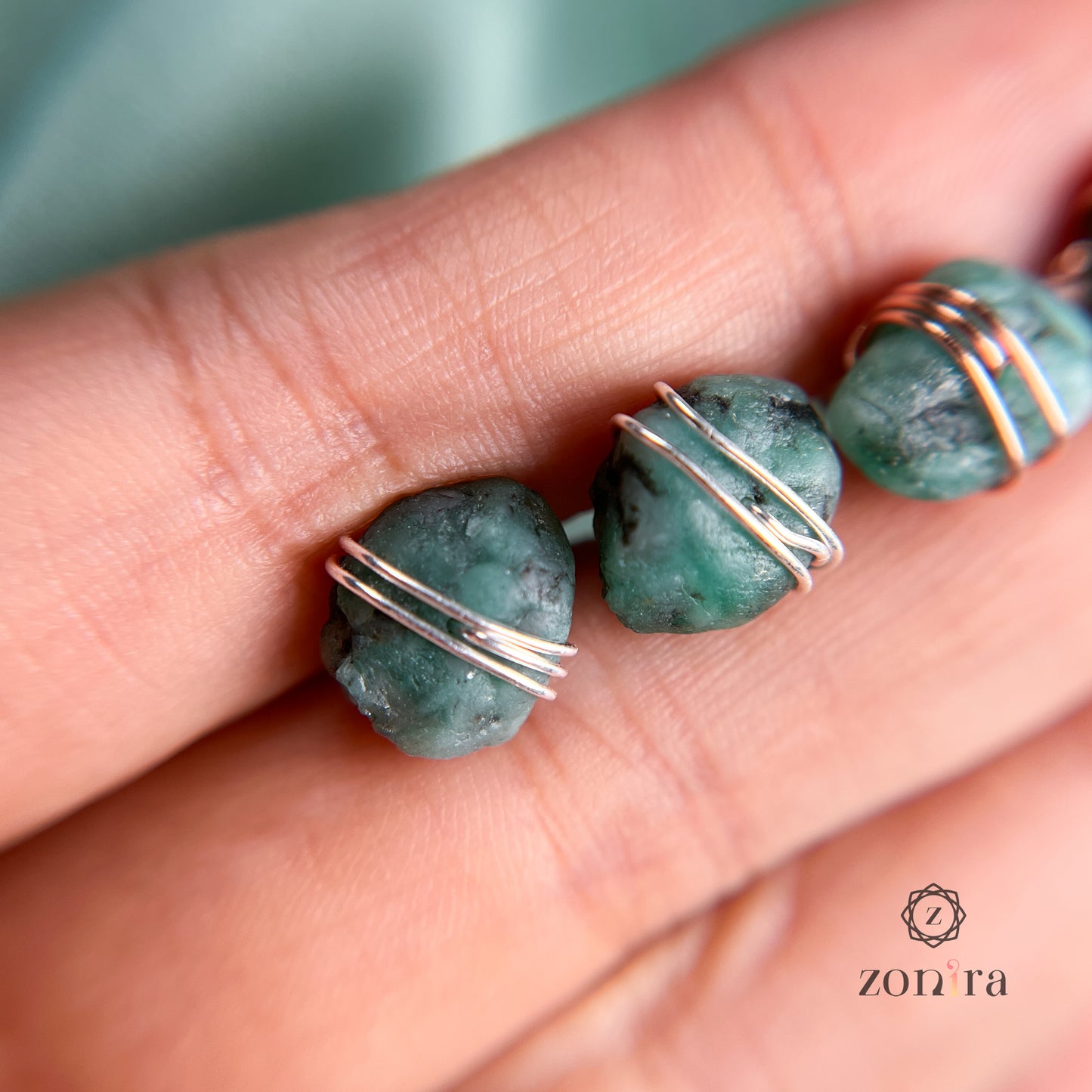 Ashma Silver Studs - Raw Emerald