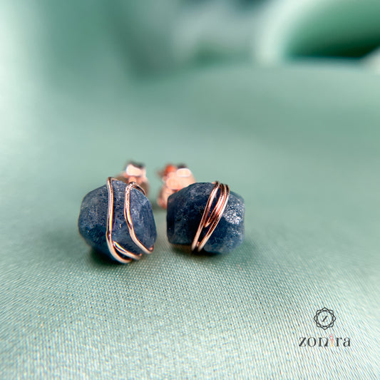 Ashma Silver Studs - Raw Sapphire Rose Gold