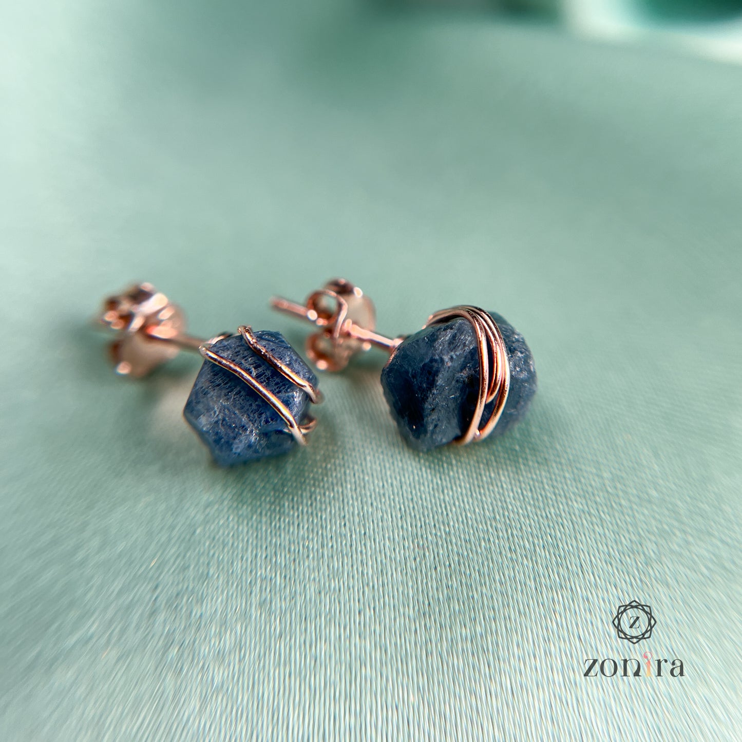 Ashma Silver Studs - Raw Sapphire Rose Gold