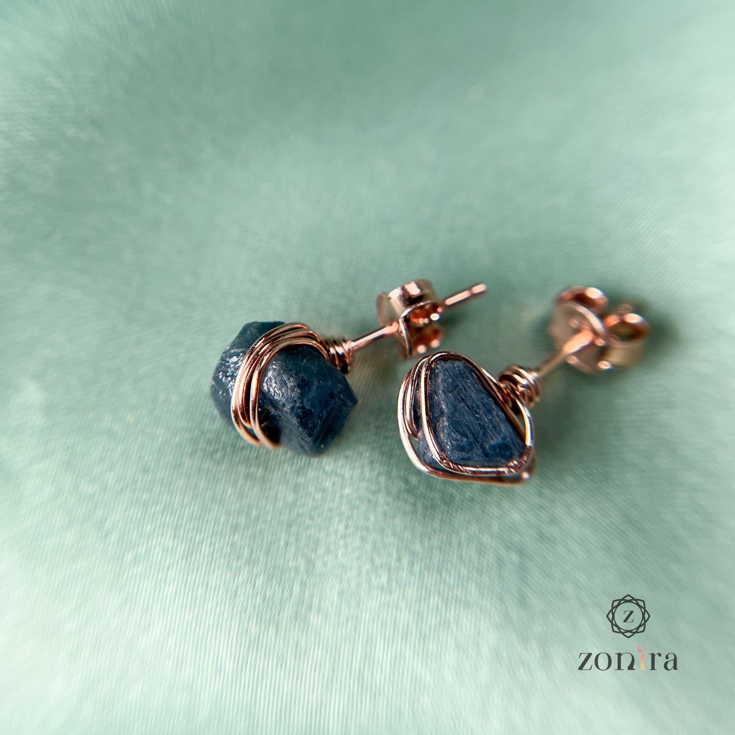 Ashma Silver Studs - Raw Sapphire Rose Gold