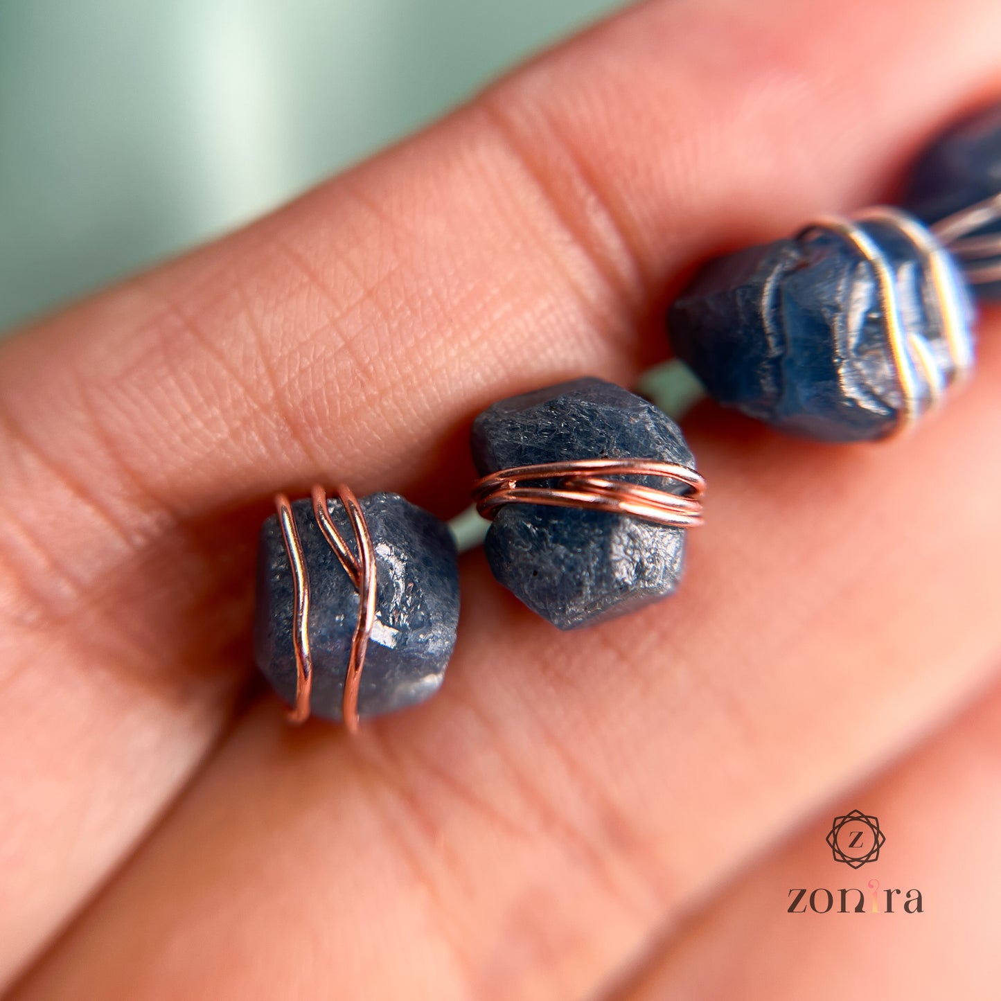 Ashma Silver Studs - Raw Sapphire Rose Gold