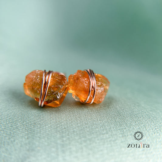 Ashma Silver Studs - Raw Citrine Rose Gold