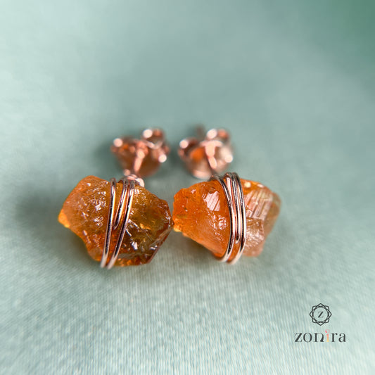 Ashma Silver Studs - Raw Citrine Rose Gold