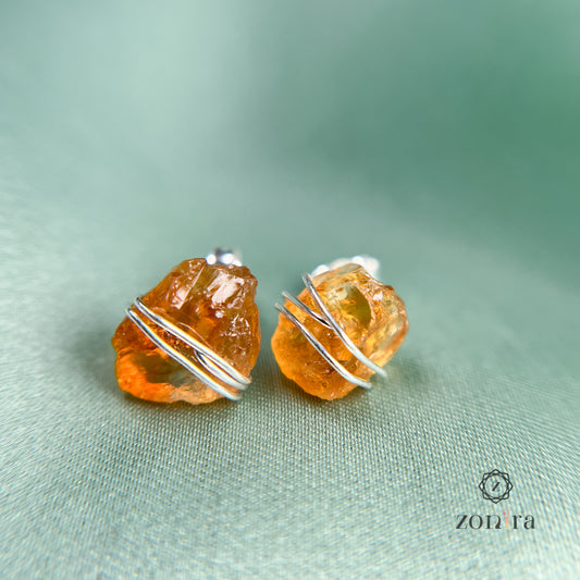 Ashma Silver Studs - Raw Citrine