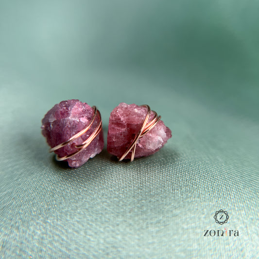 Ashma Silver Studs - Raw Pink Tourmaline Rose Gold