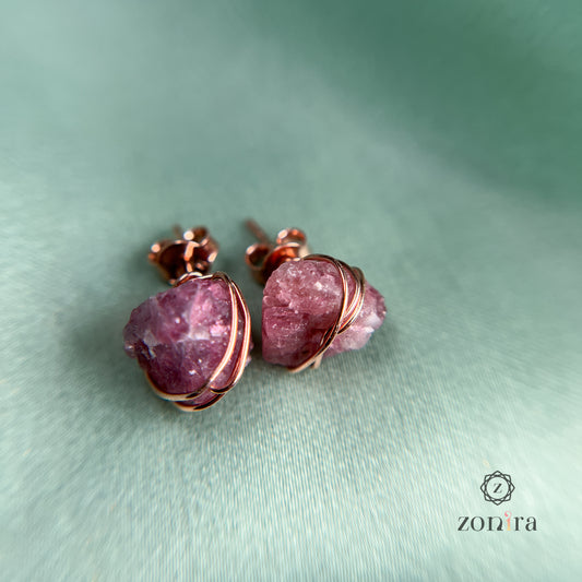 Ashma Silver Studs - Raw Pink Tourmaline Rose Gold