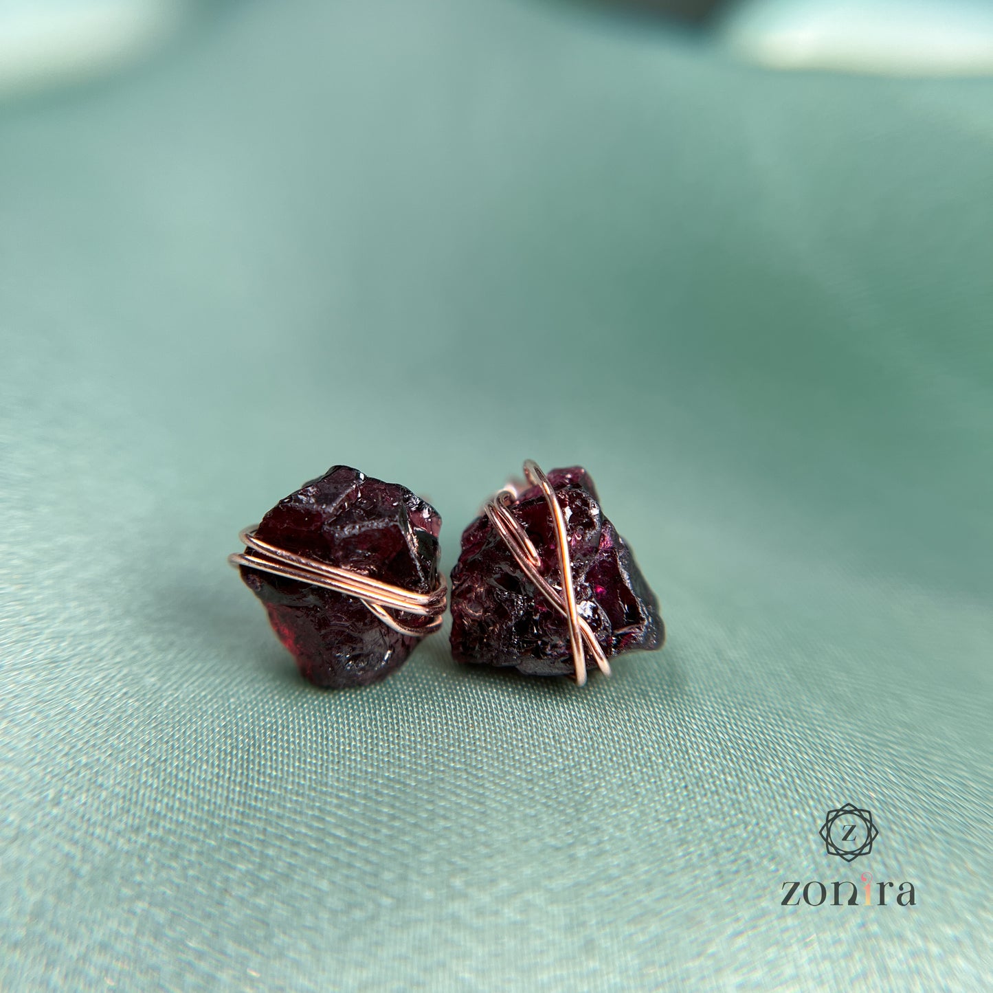 Ashma Silver Studs - Raw Garnet Rose Gold