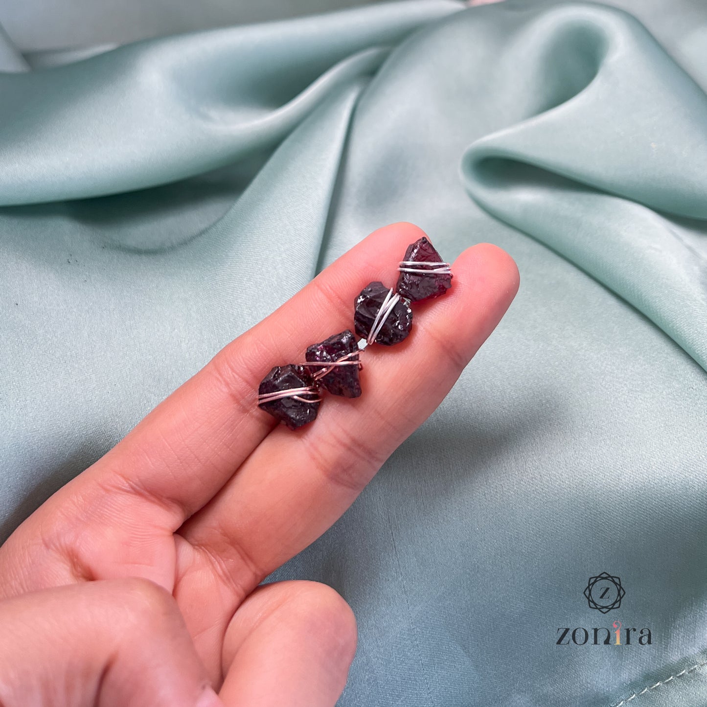 Ashma Silver Studs - Raw Garnet Rose Gold