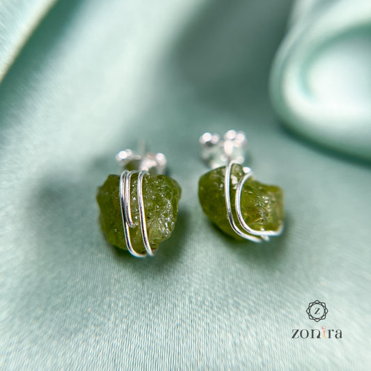 Ashma Silver Studs - Raw Peridot