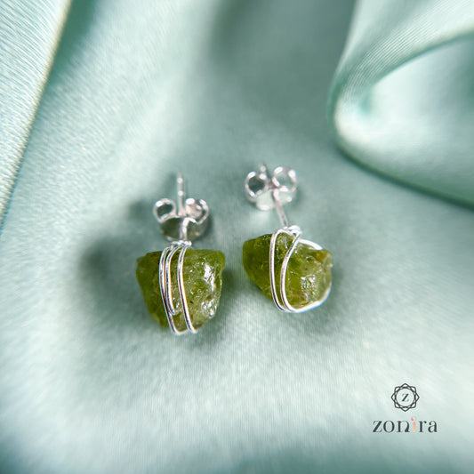 Ashma Silver Studs - Raw Peridot