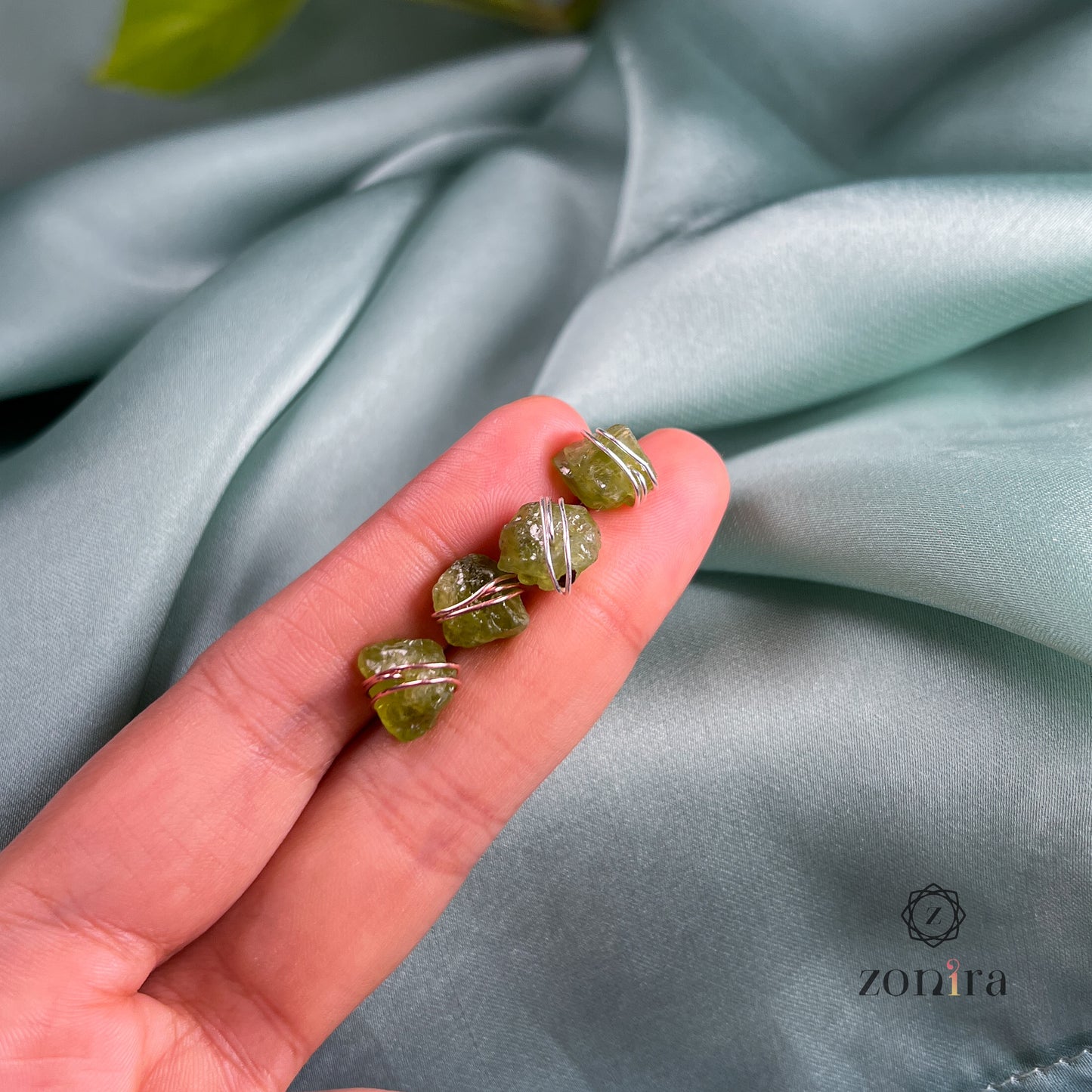 Ashma Silver Studs - Raw Peridot Rose Gold