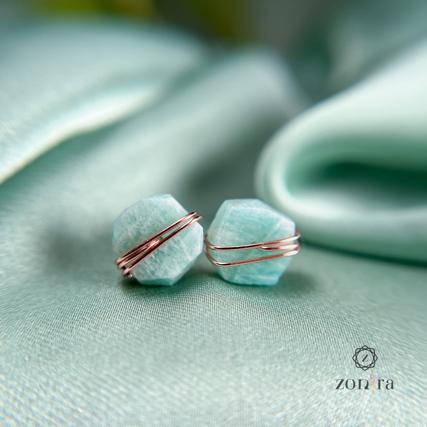 Ashma Silver Studs - Raw Amazonite Rose Gold