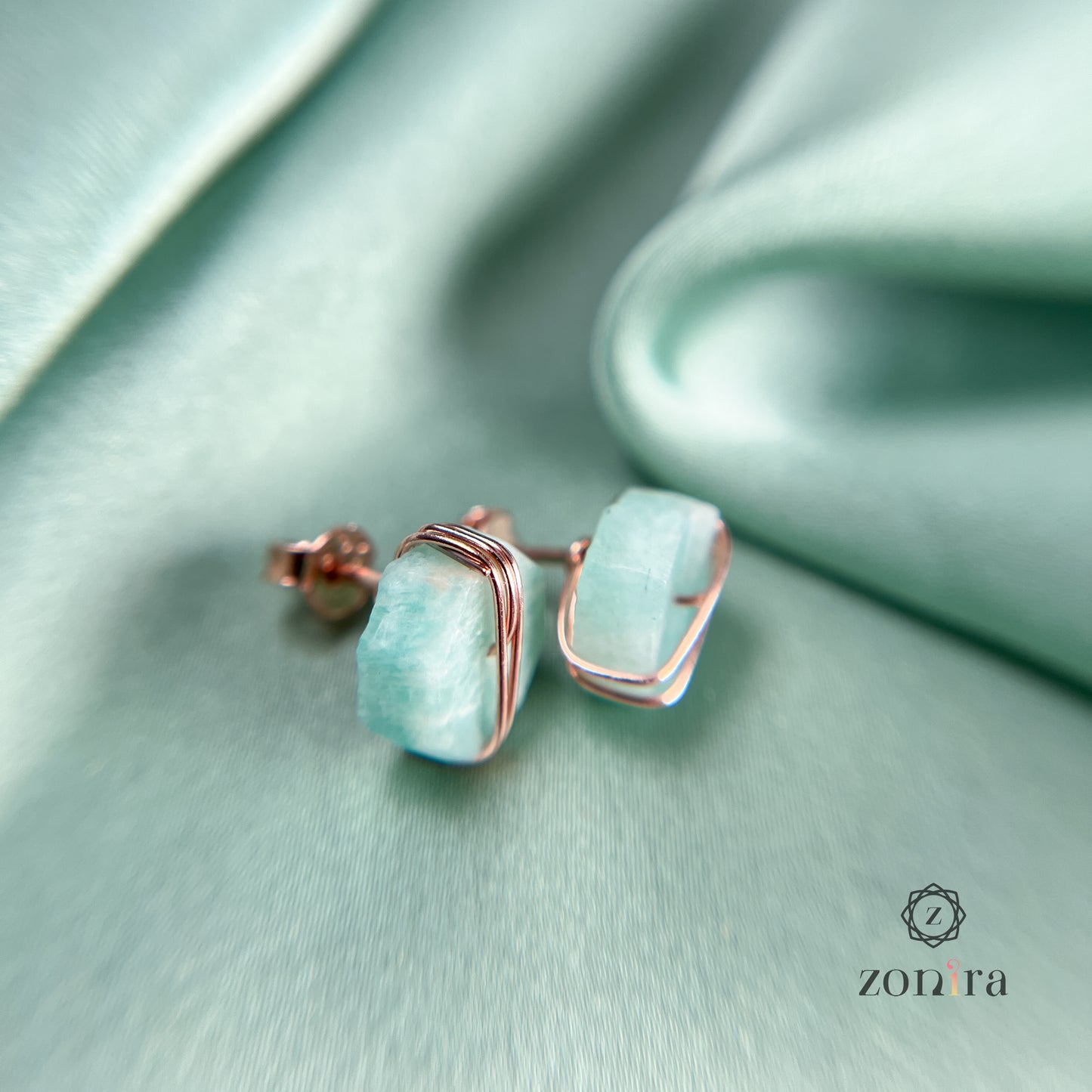 Ashma Silver Studs - Raw Amazonite Rose Gold