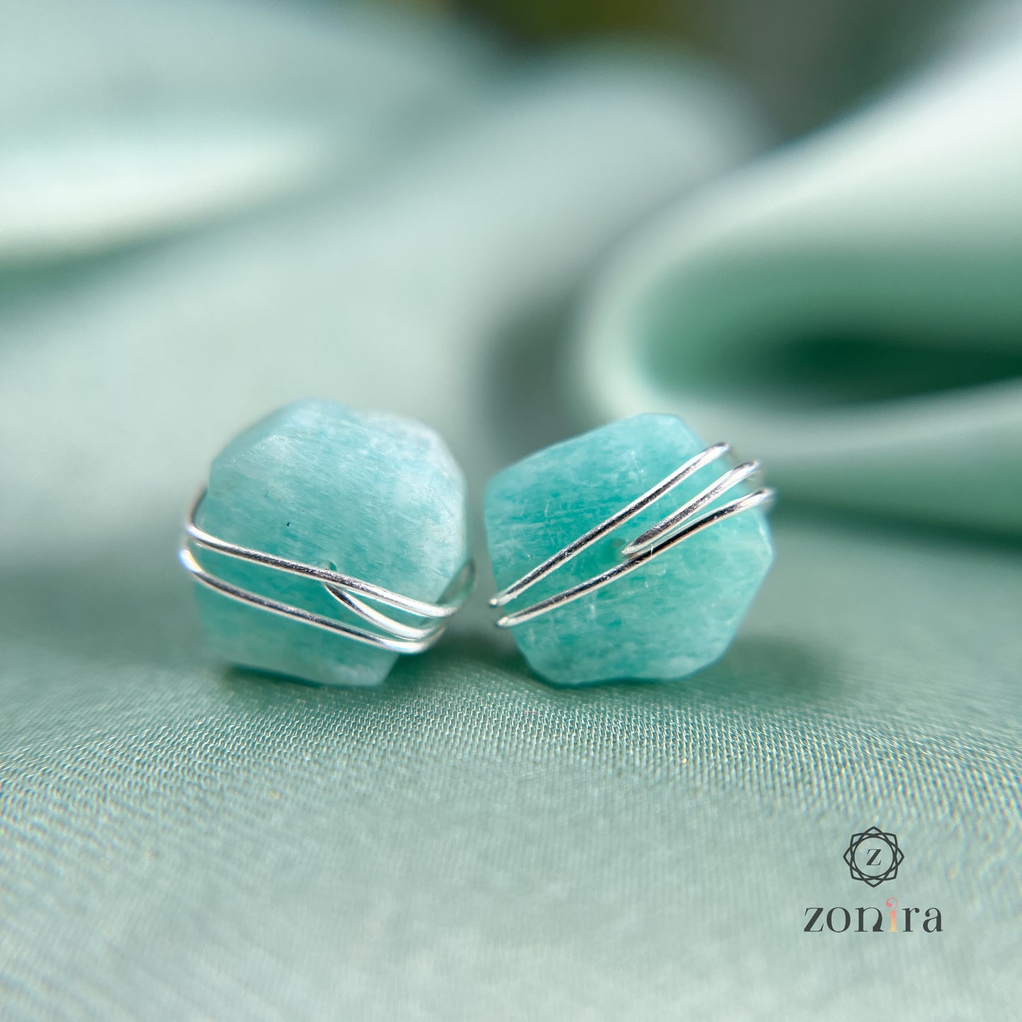 Ashma Silver Studs - Raw Amazonite