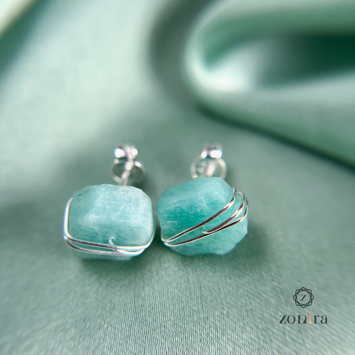 Ashma Silver Studs - Raw Amazonite