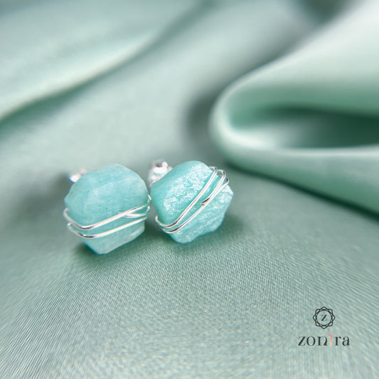 Ashma Silver Studs - Raw Amazonite