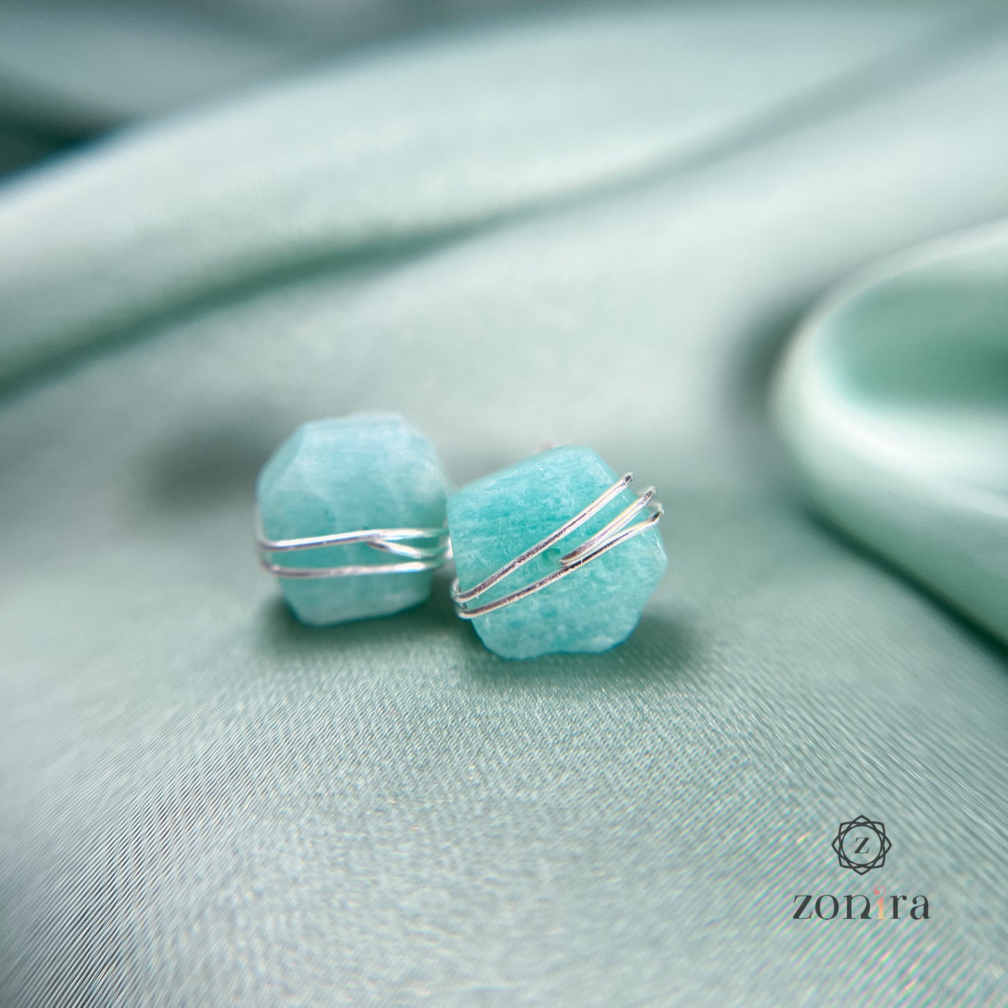 Ashma Silver Studs - Raw Amazonite