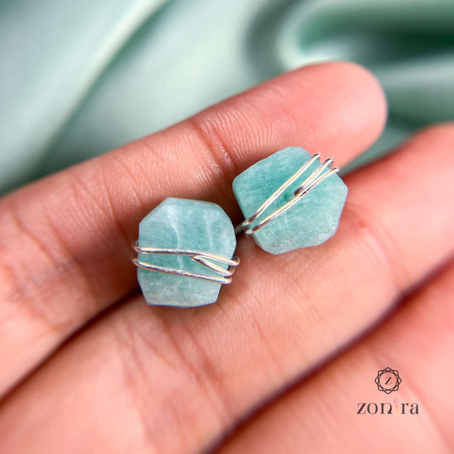 Ashma Silver Studs - Raw Amazonite