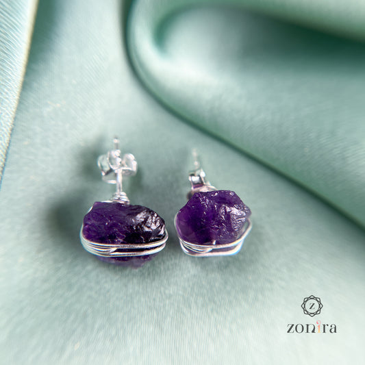 Ashma Silver Studs - Raw Amethyst