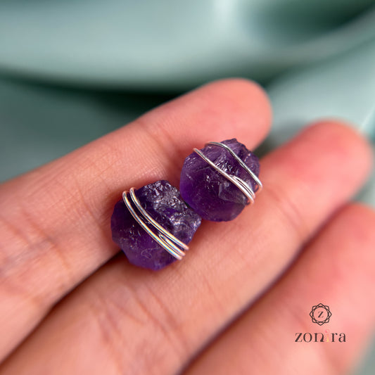 Ashma Silver Studs - Raw Amethyst