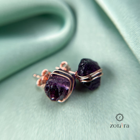 Ashma Silver Studs - Raw Amethyst Rose Gold