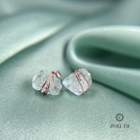 Ashma Silver Studs - Raw Aquamarine Rose Gold