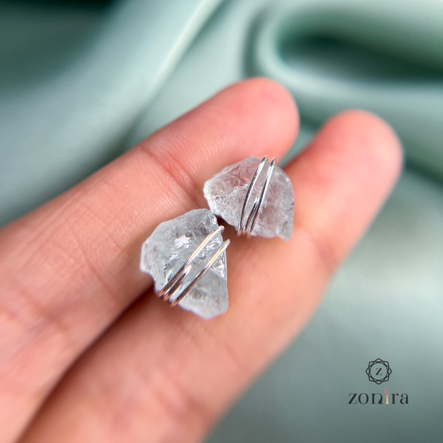 Ashma Silver Studs - Raw Aquamarine