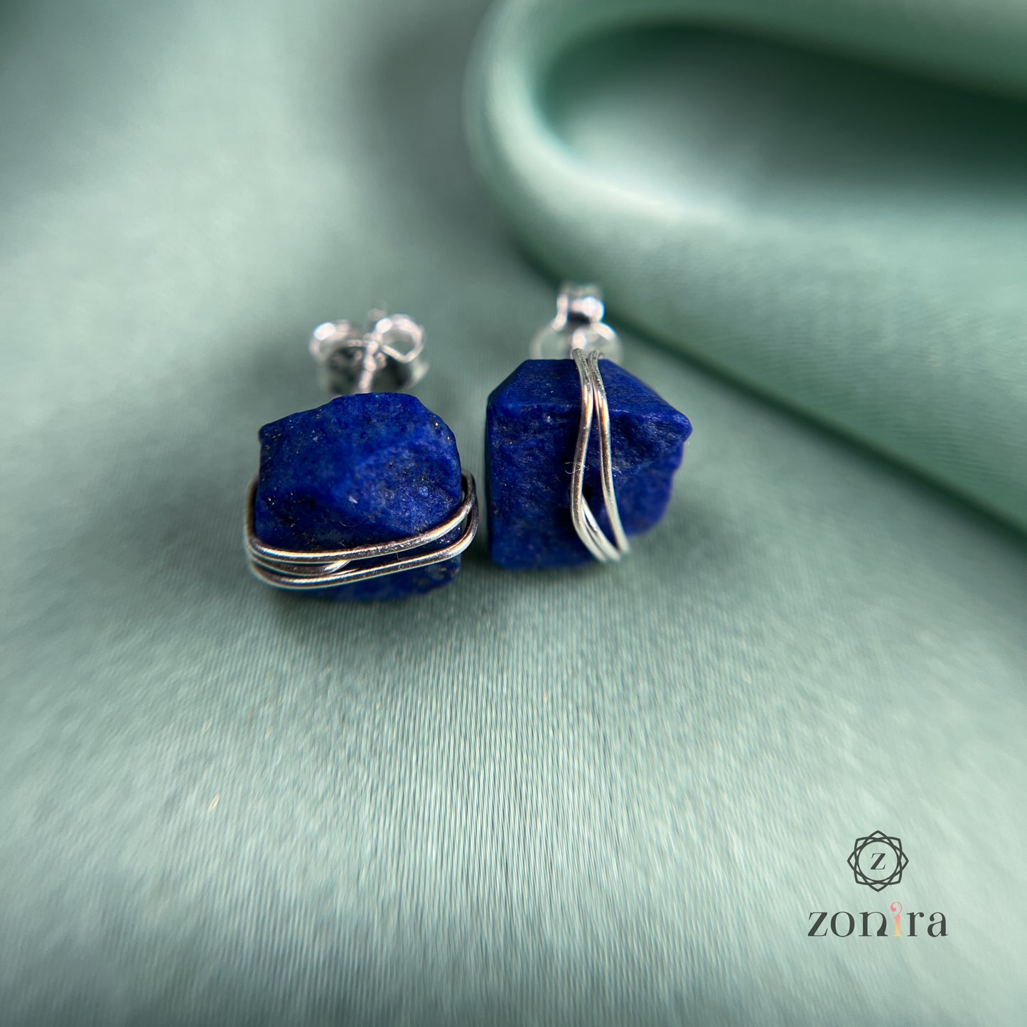 Ashma Silver Studs - Raw Lapis Lazuli