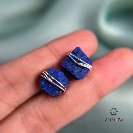 Ashma Silver Studs - Raw Lapis Lazuli