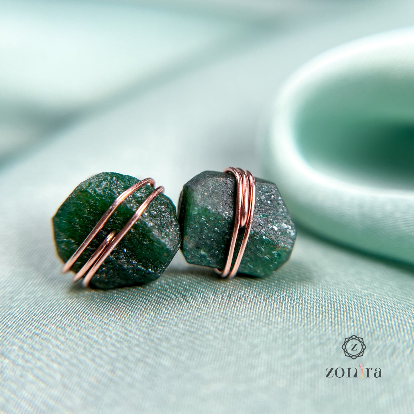 Ashma Silver Studs - Raw Green Aventurine Rose Gold