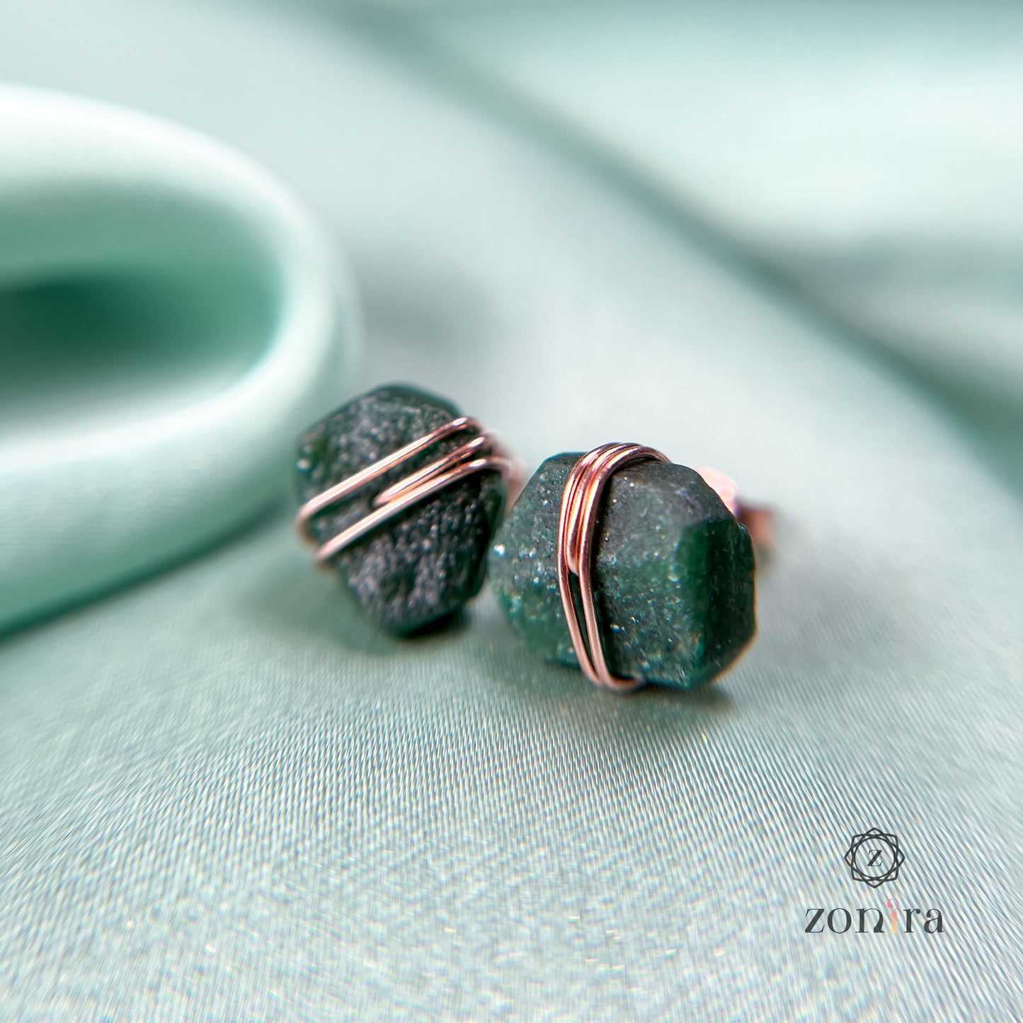 Ashma Silver Studs - Raw Green Aventurine Rose Gold