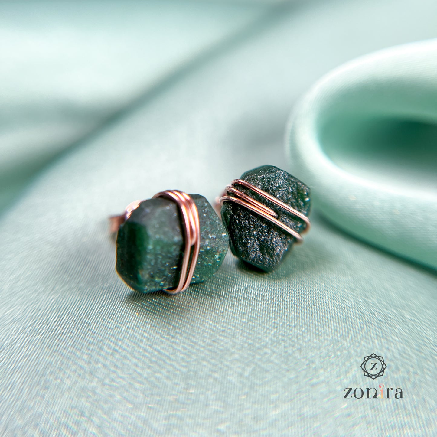 Ashma Silver Studs - Raw Green Aventurine Rose Gold