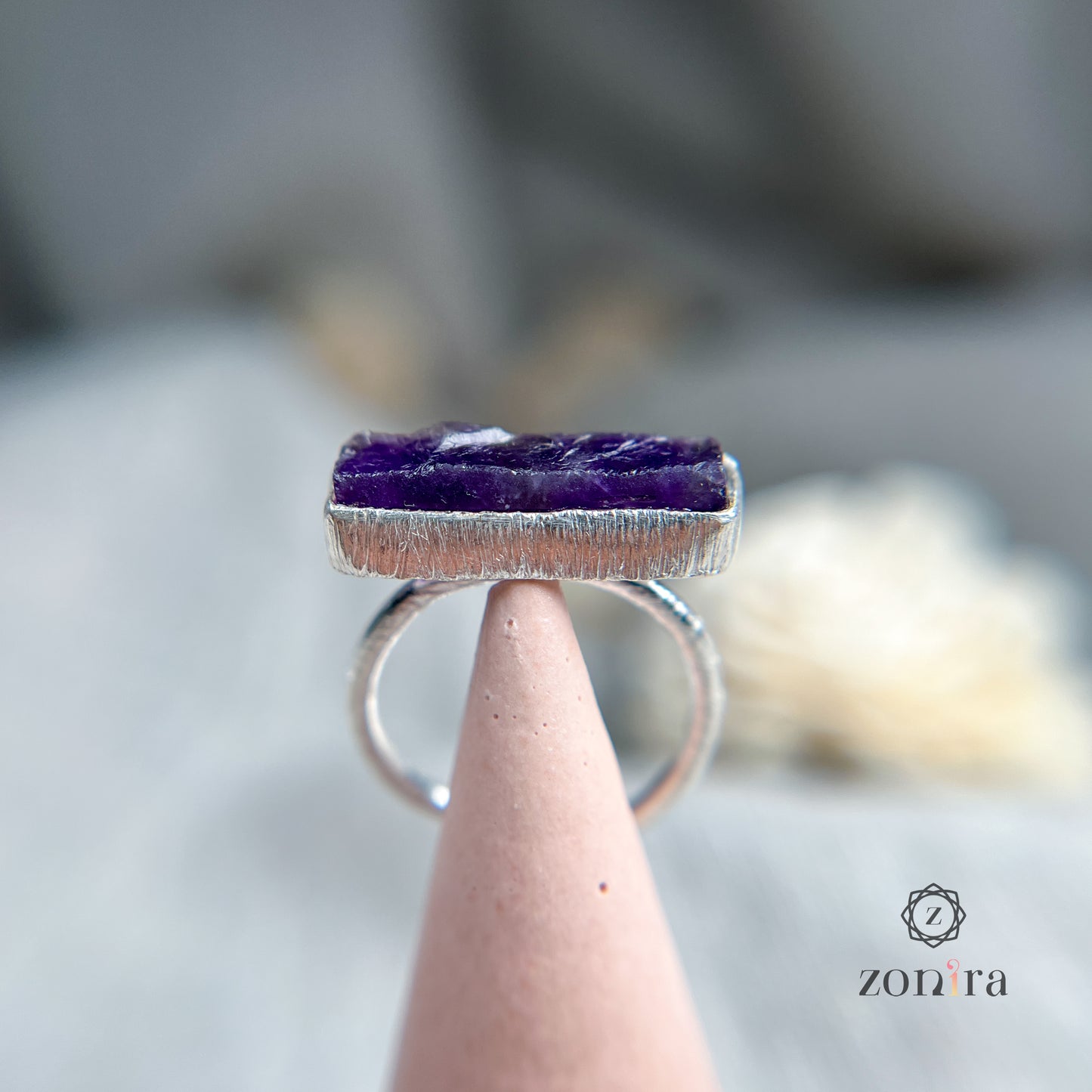 Zuri Silver Ring - Raw Amethyst