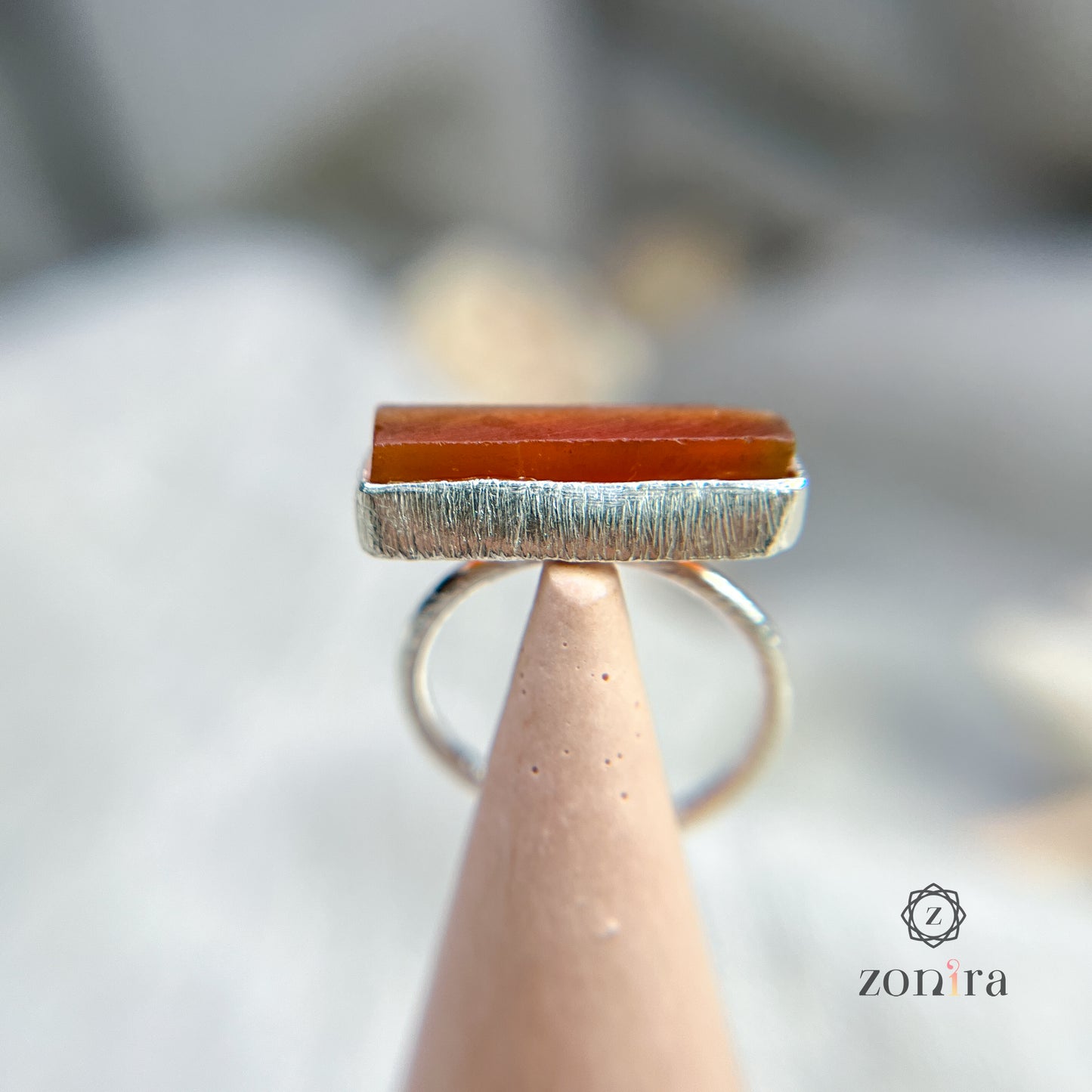 Zuri Silver Ring - Raw Carnelian