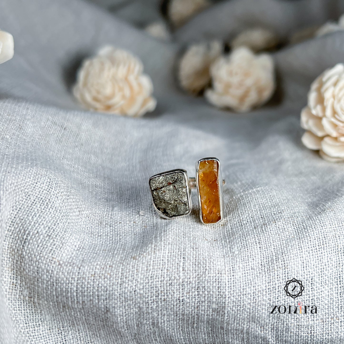 Liba Silver Ring - Raw Citrine & Pyrite