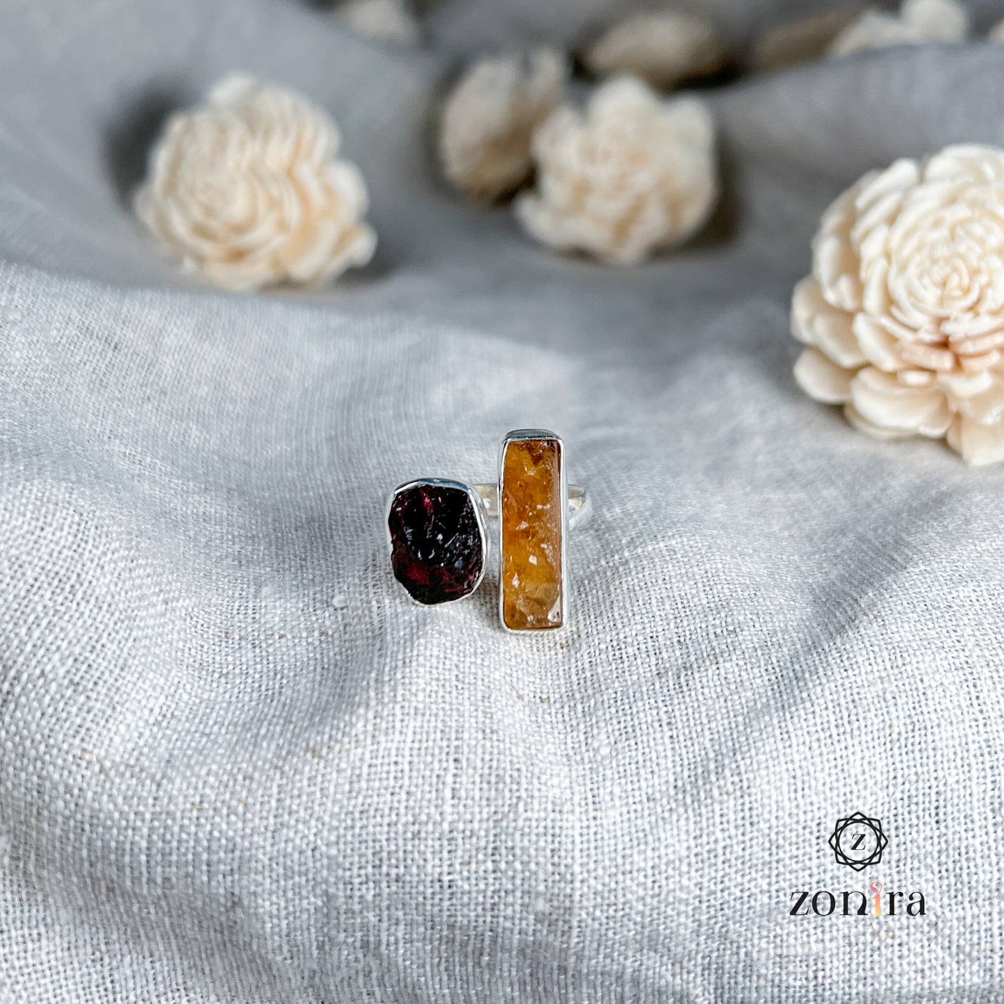 Liba Silver Ring - Raw Citrine & Garnet