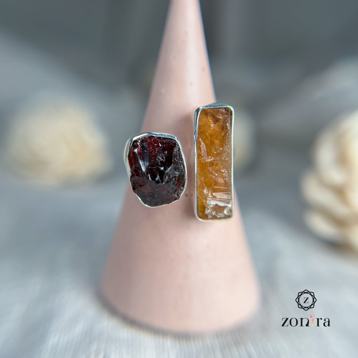 Liba Silver Ring - Raw Citrine & Garnet