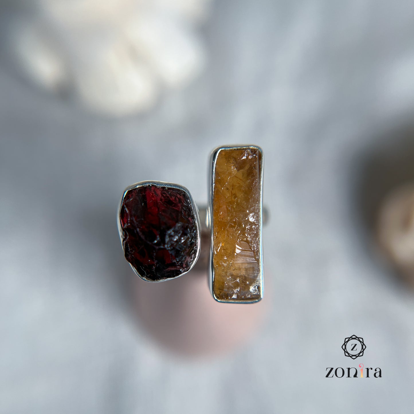 Liba Silver Ring - Raw Citrine & Garnet