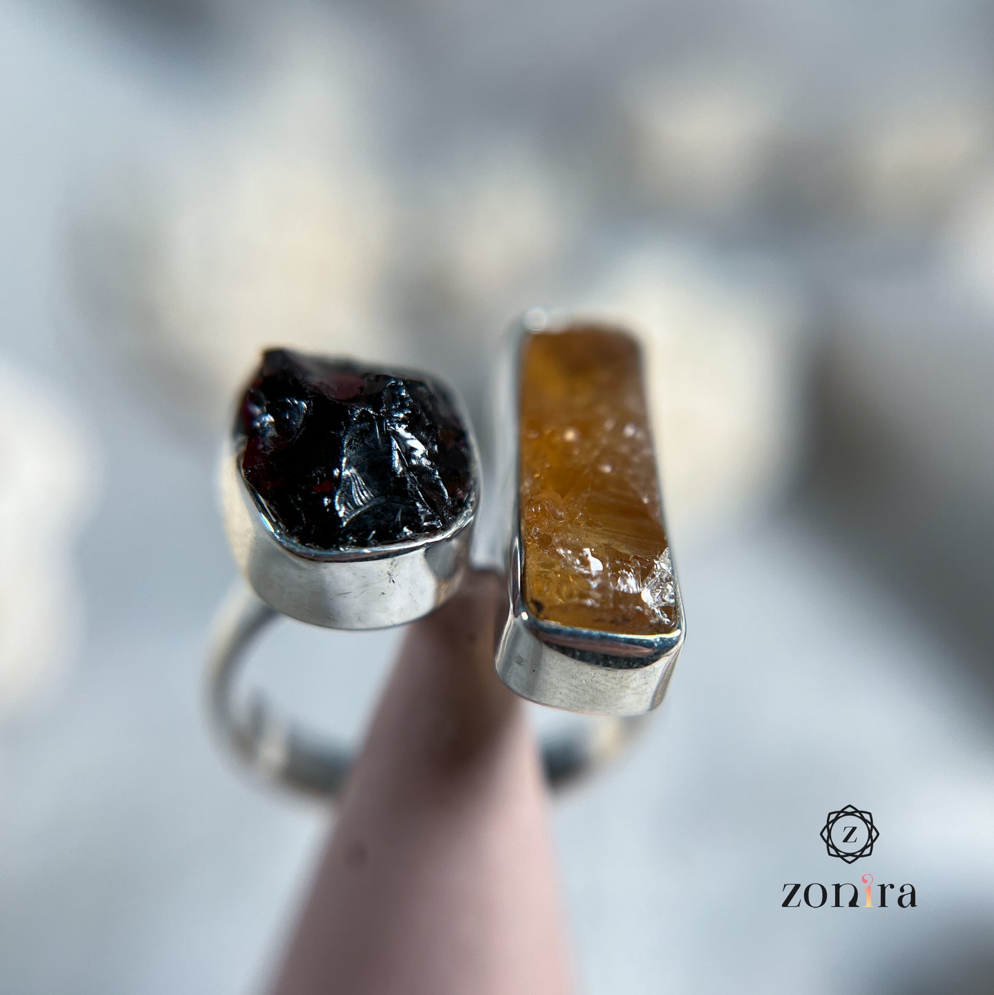 Liba Silver Ring - Raw Citrine & Garnet