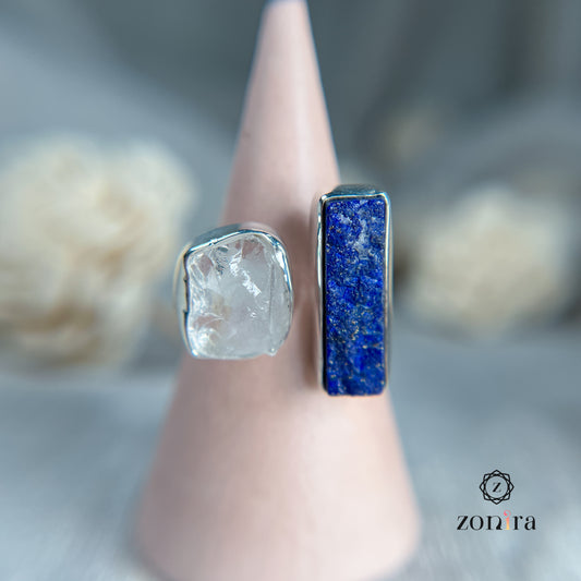Liba Silver Ring - Raw Clear Quartz & Lapis Lazuli