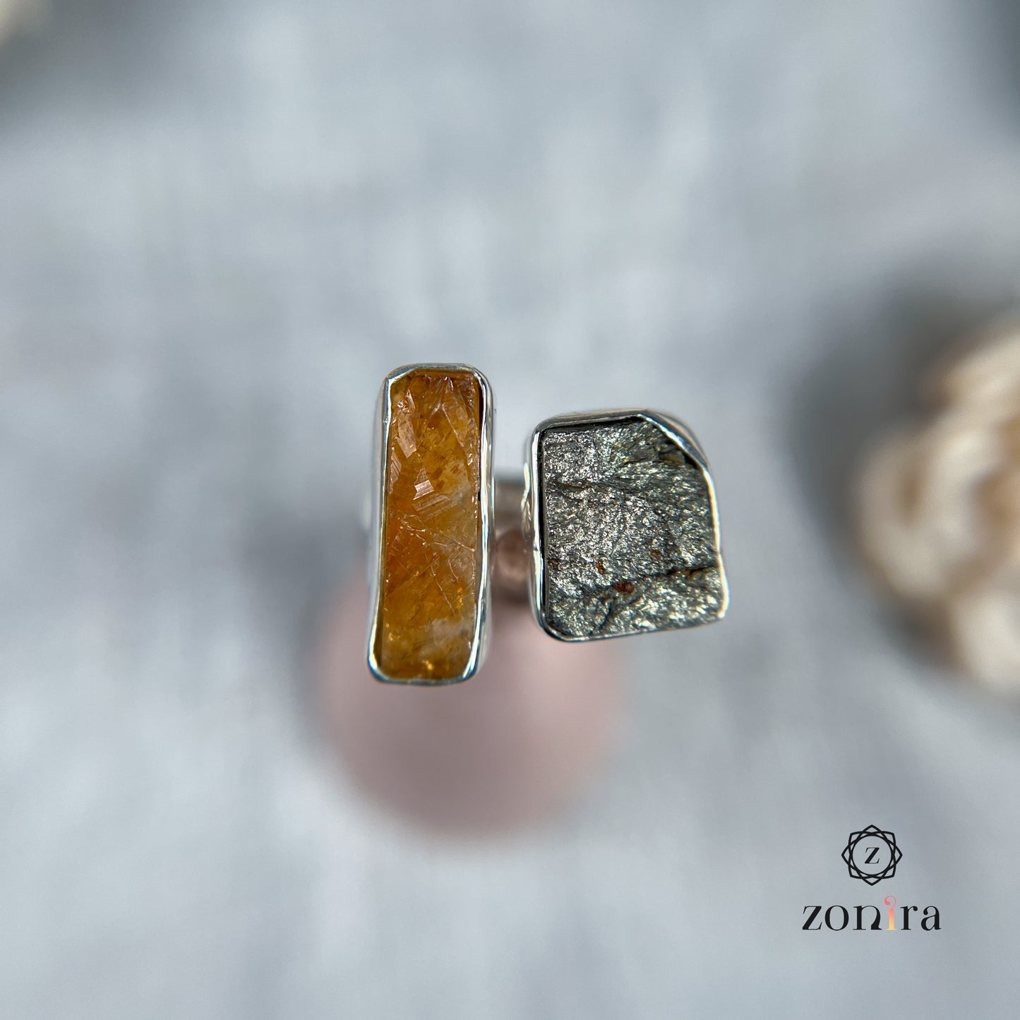 Liba Silver Ring - Raw Citrine & Pyrite